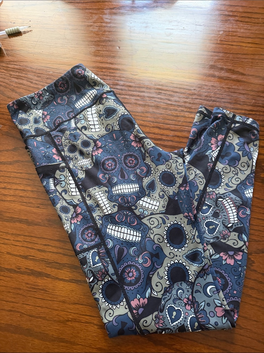 Constantly Varied Gear Sugar Skull Leggings in Navy, Gray, Pink (full length)